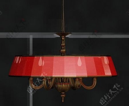 红色灯罩的金属链吊灯