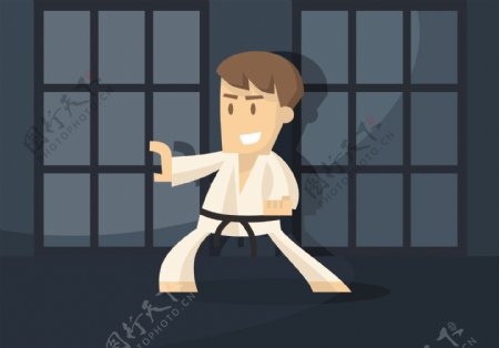 扁平化跆拳道插画