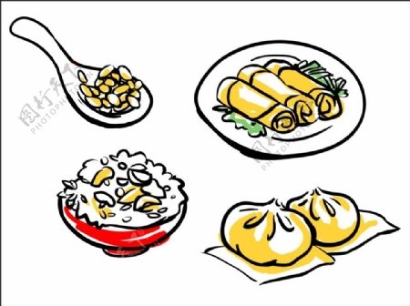 平面线稿手绘食物装饰图案