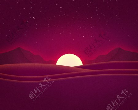 唯美沙漠日落插画