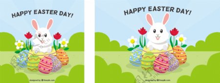 复活节的背景与可爱的兔子和鸡蛋