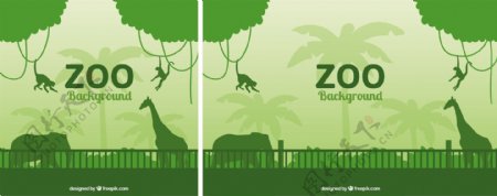 在动物园的背景绿色野生动物剪影