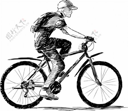 手绘骑自行车的人