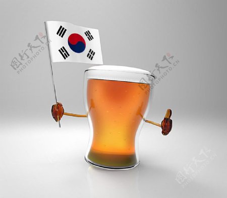 韩国国旗与啤酒