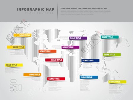 矢量世界地图素材与水晶标签图