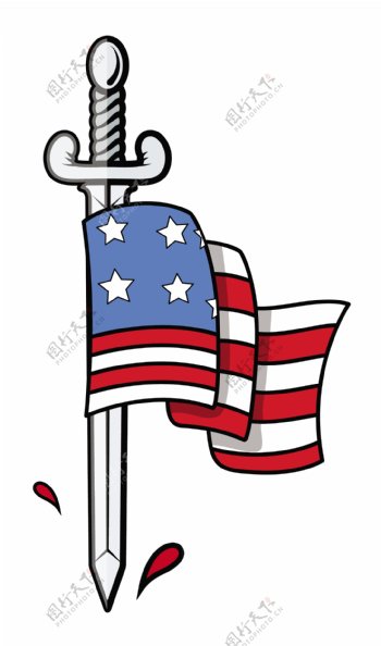 美国国旗的剑爱国概念矢量插画