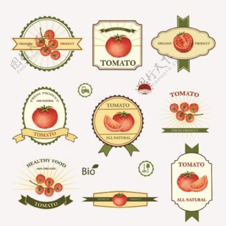 新鲜西红柿标签矢量图