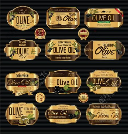华丽金色橄榄油标签图片