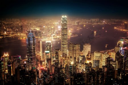 香港维多利亚夜景繁华都市