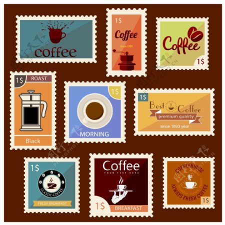 咖啡邮票标签