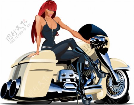 复古老式摩托车插画