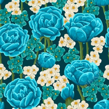 蓝玫瑰花卉无缝背景矢量