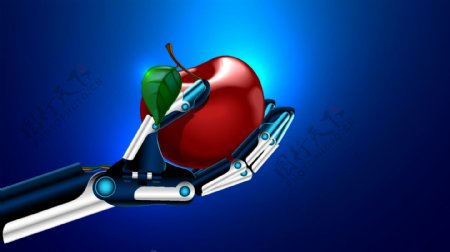 苹果与机器人手背景矢量素材下载