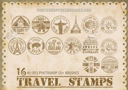 16款颓废的旅游邮票PS笔刷
