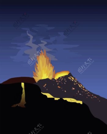 火山喷发景象矢量素材