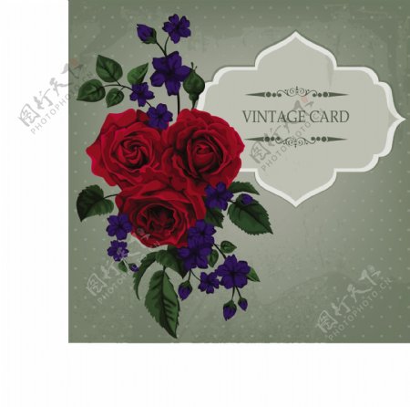 红玫瑰花束装饰卡片