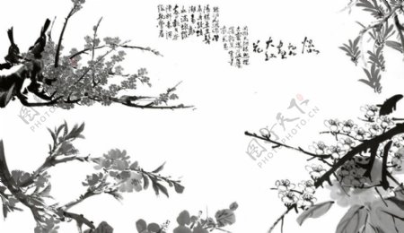 中国风梅花和花枝PS笔刷