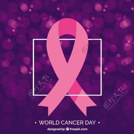 粉红丝带的背景与世界癌症日的背景虚化效果