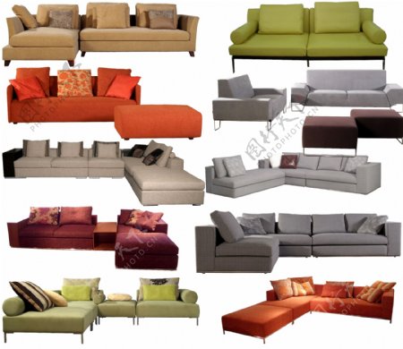 各种款式和颜色的沙发