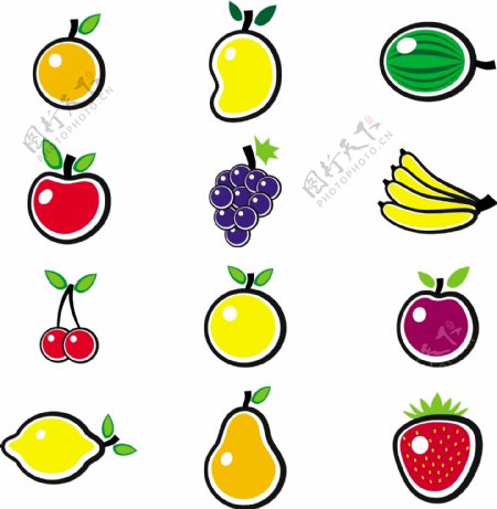 五颜六色的水果收集