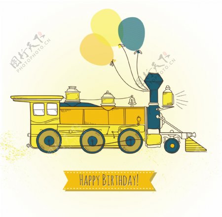 火车的生日卡可爱的气球