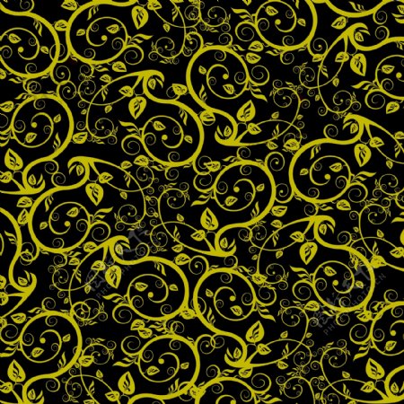 黑底黄色藤状植物矢量花纹