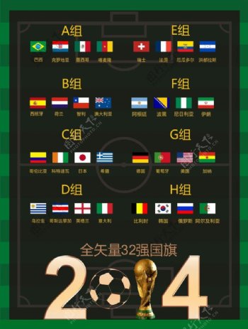 世界杯32强分组海报矢量素材