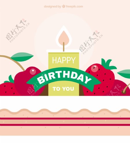 可爱的生日背景蜡烛和水果