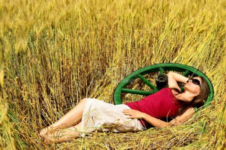 躺在小麦田里的女子