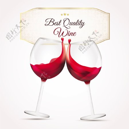 红葡萄酒与酒杯矢量素材下载