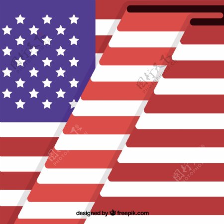 带褶皱的美国国旗背景