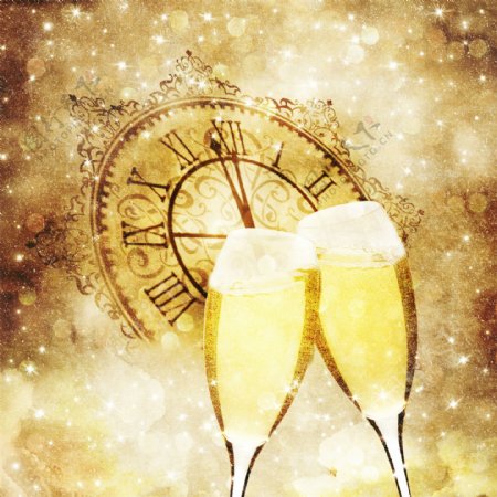 跨年香槟时钟庆祝图片素材
