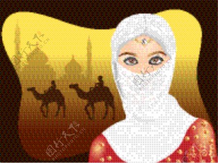 在撒哈拉沙漠的美丽的阿拉伯妇女的肖像