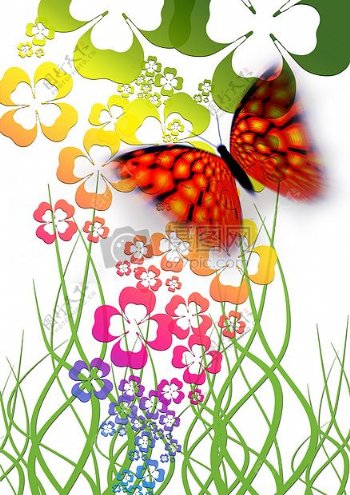 美丽的花草和蝴蝶