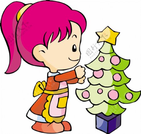 小女孩装扮圣诞树