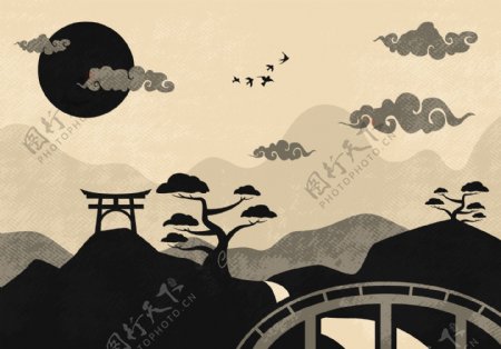 中国云彩景观插画矢量图