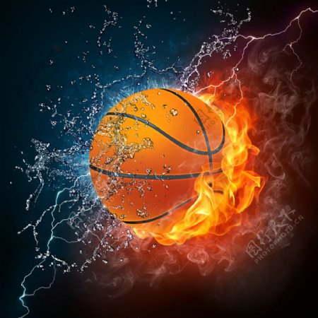 水火中的篮球火焰水滴水珠