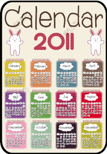 2011卡通风格日历矢量模板素材