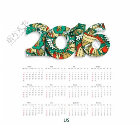 年历设计矢量模板适用于猴年日历