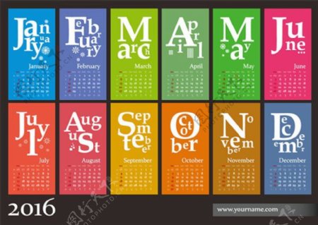 个性字母日历设计矢量素材