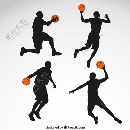 4款篮球男子剪影矢量图.