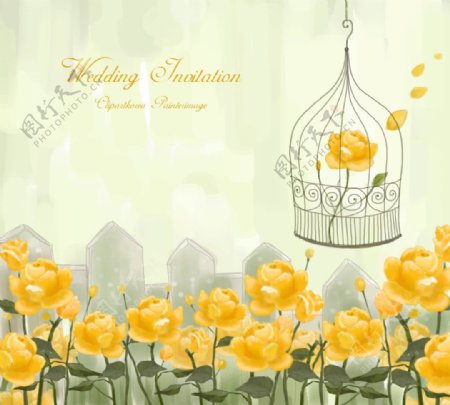 黄玫瑰和鸟笼