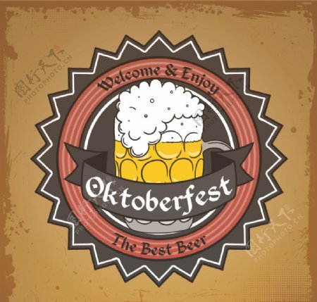 慕尼黑啤酒节老式背景啤酒徽章