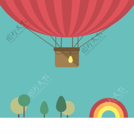 卡通扁平热气球小树背景
