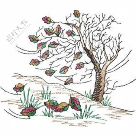 绣花植物树色彩彩色免费素材