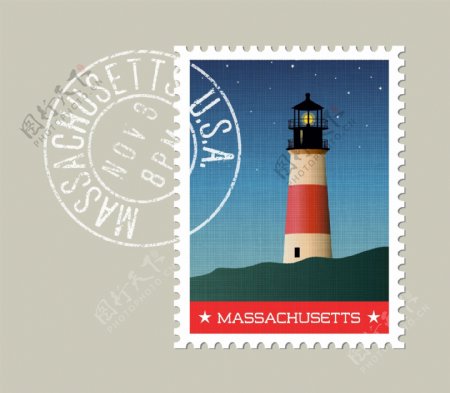 麻萨诸塞州邮票模板矢量素材下载