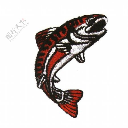 绣花动物鱼色彩红色免费素材