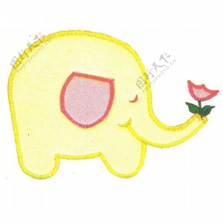 绣花动物大象色彩可爱免费素材