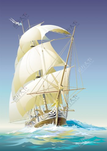 帆船海浪矢量图素材风景图片