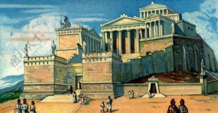 雅典建筑绘画
